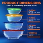 NutriChef 4‑Piece Glass Mixing Bowls with Lids – Premium Borosilicate Glass Bowl Set (1 QT‑3.7 QT) – Non‑Toxic Bowls with Airtight Lids for Mixing, Baking, Serving & Storage - Image 3