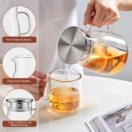 CNGLASS One-Touch Glass Teapot, 27oz(800ml) Glass Tea Kettle with Stainless Steel Filter Lid, Stovetop Safe Loose Leaf Tea Maker - Image 4