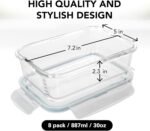 Razab 16 Pc (Set of 8) 30 Oz Glass Meal Prep Containers with Lids, Airtight Large Glass Food Storage Containers, Reusable Leak Proof BPA Free, Freezer to Oven and Dishwasher Safe - Image 5