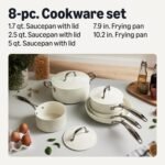 Amazon Basics Ceramic Nonstick Cookware, 8-Piece Set of Pots and Pans, Dishwasher and Oven-Safe, All Cooktop Induction Friendly, Ivory - Image 3
