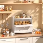 Bread Box for Kitchen Countertop, Double Layer Wooden Breadbox, Large Capacity Bread Storage Bin, Homemade Bread Storage Container, Farmhouse Breadbox Organizer, White - Image 4