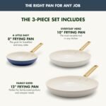GreenPan 3 Piece Ceramic Cookware Set, Non Stick Frying Pans (8” 10” & 12” Skillets), PFAS-Free Non-Toxic Induction Cookware, Hard Anodized, Kitchen Pots, Dishwasher Safe, Navy, Taupe, Cream - Image 4