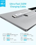 Anker Zolo USB C to USB C Cable, Braided and Dirt-Free Type-C Fast Charging Cable, Slim Connector, for iPhone 17 Series, MacBook (240W) (White, 6FT) - Image 4