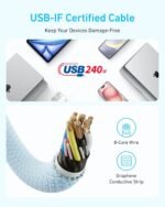 Anker Zolo USB C to USB C Cable, Braided and Dirt-Free Type-C Fast Charging Cable, Slim Connector, for iPhone 17 Series, MacBook (240W) (White, 6FT) - Image 6