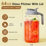 Glass Mason Jar Pitcher, 64 oz Wide Mouth Jug with Pour Spout Handle Lid for Cold Brew Coffee, Ice Beverage, Iced Juice, Lemonade, Sun Tea, Fruit Drinks Container - Image 3