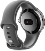 Google Pixel - Android Smartwatch with Fitbit Activity Tracking - Heart Rate Tracking Watch - Polished Silver Stainless Steel case with Charcoal Active band - LTE - Image 3