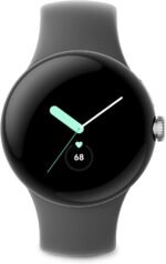 Google Pixel - Android Smartwatch with Fitbit Activity Tracking - Heart Rate Tracking Watch - Polished Silver Stainless Steel case with Charcoal Active band - LTE - Image 4