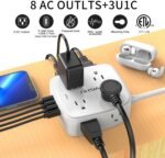 6 Ft Surge Protector Power Strip - 8 Widely Outlets with 4 USB Ports, 3 Side Outlet Extender with 6 Feet Extension Cord, Flat Plug, Wall Mount, Desk USB Charging Station, ETL,White - Image 3