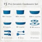 CAROTE 15Pcs Ceramic Cookware Set, Pots and Pans Set Non stick, Non Toxic Cookware Detachable Handle, Induction Cookware, Dishwasher/Oven Safe, RV/Camping, PFAS Free, Blue&Gold - Image 3