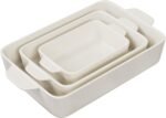 Kook Ceramic Bakeware Set, Rectangular Baking Dishes, For Casseroles, Lasagna, Cake, Small, Medium & Large Pans, Microwave & Dishwasher Safe, Set of 3, (Ivory) - Image 3