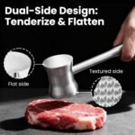 304 Stainless Steel Meat Tenderizer Mallet, Dual Side Meat Hammer Chicken Pounder, Heavy Duty Meat Beater for Steak and Beef, Meat Pounder Kitchen Cooking Mallet Dishwasher Safe - Image 4