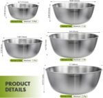 5-Piece Stainless Steel Mixing Bowls Set for Kitchen, Nesting Bowls for Mixing, Baking, Prepping, Cooking and Serving Food, Metal Mixing Bowls Dishwasher Safe - Image 3