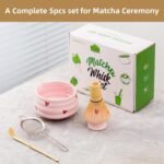 5pcs Premium Matcha Set,Ceramic Bowl with Spout and Bamboo Whisk set, Ceremonical Matcha Kit for breakfast/latte,Tea Starter Making Kit,Unique Matcha Gift set (pink love) - Image 3