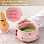 5pcs Premium Matcha Set,Ceramic Bowl with Spout and Bamboo Whisk set, Ceremonical Matcha Kit for breakfast/latte,Tea Starter Making Kit,Unique Matcha Gift set (pink love) - Image 4