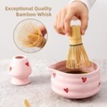 5pcs Premium Matcha Set,Ceramic Bowl with Spout and Bamboo Whisk set, Ceremonical Matcha Kit for breakfast/latte,Tea Starter Making Kit,Unique Matcha Gift set (pink love) - Image 5
