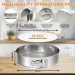 9 Inch 304 Stainless Steel Springform Pan with Removable Bottom, Nonstick Round Spring Form Cheesecake Pan with 30 Pcs Parchment Paper Liners - Image 3