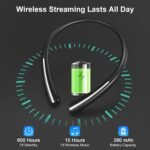 Bluetooth 5.0 Neckband Bluetooth Headphone, Sweat Resistant Noise Cancelling Stereo Headphones, and Retractable Ear Tips for Music, Conference, Videos (Black) - Image 3