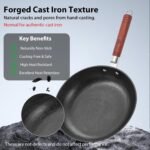 WANGYUANJI 10.2Inch Cast Iron Skillet with Lid-Handcrafted Vintage Frying Pan with Refined Tortoise Shell Texture,Flat Bottom Omelet Pan for Induction,Gas & Electric (Requires Seasoning) - Image 3