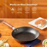 WANGYUANJI 10.2Inch Cast Iron Skillet with Lid-Handcrafted Vintage Frying Pan with Refined Tortoise Shell Texture,Flat Bottom Omelet Pan for Induction,Gas & Electric (Requires Seasoning) - Image 4