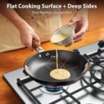 WANGYUANJI 10.2Inch Cast Iron Skillet with Lid-Handcrafted Vintage Frying Pan with Refined Tortoise Shell Texture,Flat Bottom Omelet Pan for Induction,Gas & Electric (Requires Seasoning) - Image 5