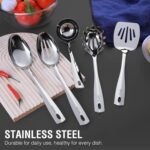 Stainless Steel Cooking Utensils Set, 5PCS Kitchen Utensils Set, Durable Kitchen Gadgets, Ladle, Slotted Turner, Slotted Serving Spoon, Solid Serving Spoon, Pasta Fork - Image 3
