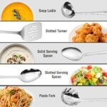 Stainless Steel Cooking Utensils Set, 5PCS Kitchen Utensils Set, Durable Kitchen Gadgets, Ladle, Slotted Turner, Slotted Serving Spoon, Solid Serving Spoon, Pasta Fork - Image 5