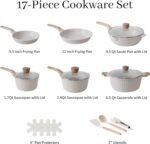 Pots and Pans Set Non Stick, 17Pcs Kitchen Cookware Sets, Granite Stone Induction Cookware Non Stick Cooking Set w/Frying Pans, Saucepans, Sauté Pan (PFOA Free), Cream White - Image 3