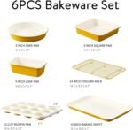 CAROTE 6-Piece Nonstick Ceramic Baking Pans Set - Bakeware Sets Including Cookie Sheets for Baking, Muffin Pan, Bread Pan, Cake pan, Loaf Pan, Cooling Rack, Mustard Yellow & Cream White - Image 3