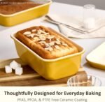CAROTE 6-Piece Nonstick Ceramic Baking Pans Set - Bakeware Sets Including Cookie Sheets for Baking, Muffin Pan, Bread Pan, Cake pan, Loaf Pan, Cooling Rack, Mustard Yellow & Cream White - Image 4
