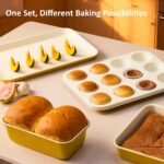 CAROTE 6-Piece Nonstick Ceramic Baking Pans Set - Bakeware Sets Including Cookie Sheets for Baking, Muffin Pan, Bread Pan, Cake pan, Loaf Pan, Cooling Rack, Mustard Yellow & Cream White - Image 7