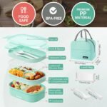2 Layers Bento Box, All-in-One Stackable Lunch Container with Compartments, 64oz Leakproof Microwave Safe Dishwasher Safe Bento Box with Lunch Bag and Utensil Set for Kids and Adults - Image 3