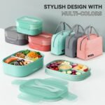 2 Layers Bento Box, All-in-One Stackable Lunch Container with Compartments, 64oz Leakproof Microwave Safe Dishwasher Safe Bento Box with Lunch Bag and Utensil Set for Kids and Adults - Image 4