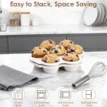 Youeon 2 Pcs Ceramic Muffin Pans, 7 Cup Nonstick Cupcake Baking Pans with Floral Handles, Durable Oven & Dishwasher Safe Ceramic Muffin Tins for Muffins, Cupcakes, Cheesecakes, and More - Image 5