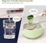 Matcha Whisk Set, Matcha Kit 10-Pcs, Bamboo Whisk and Ceramic Bowl with Spout & Measuring Spoon & Cup, Japanese Ceremony Matcha Tea Making Tools, Light Green - Image 3