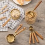 Measuring Cups and Spoons Set of 8, Golden Stainless Steel Measuring Cup with Wooden Handle, Kitchen/Food/Liquid/Baking (gold) - Image 3