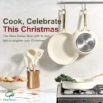 Chef Power Ceramic Frying Pan with Stainless Steel handle 5Pcs Set, Non Stick Grill Pan Set, Dishwasher and Oven Safe, Cream White and Light Gold Handle - Image 5