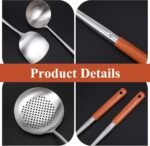 Wok Spatula and Ladle Stainless Steel, 3 PCS 17 Inches 304 Stainless Steel Spatula, Wok Ladle and Skimmer, Dishwasher Safe Cooking Utensils Kitchen Tool Set - Image 4