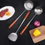 Wok Spatula and Ladle Stainless Steel, 3 PCS 17 Inches 304 Stainless Steel Spatula, Wok Ladle and Skimmer, Dishwasher Safe Cooking Utensils Kitchen Tool Set - Image 5