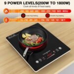 VBGK Single Burner Electric Cooktop,110V 1800W Electric Stove Top with LED Touch Control,Single electric burner 9 Power Levels, 4 hTimer, Safety Lock,Overheat protection - Image 7