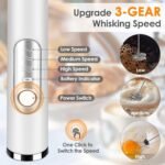 Milk Frother Handheld, Rechargeable Coffee Frother Wand with 2 Stainless Whisks 3 Speeds, Drink Mixer, Electric Foam Maker, Hand Mixer for Lattes, Cappuccino, Matcha, Egg, White - Image 4