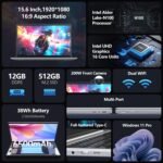 15.6 inch Laptop, 12th Alder Lake N100(Turbo 3.4GHz) Processor,12GB RAM, 512GB SSD, 2K FHD IPS Laptops, 2.4G/5G WiFi, Webcam,Full-Featured Type-C,Ultra-Thin Notebook - Image 5