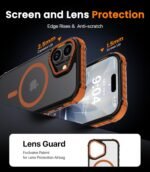 DEERLAMN Strong Magnetic Case for iPhone 16 6.1-Inch,[Compatible with Magsafe][Military Grade Drop Protection] Translucent Matte Shockproof Protective Phone Cover-Frosted Orange - Image 7