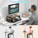 gianotter Wood Monitor Stand Riser, Office Desk Shelf Organizer, Desk Organizer with Drawer and Pen Holder, 2-Tier Computer Stand, Office Organization (Wood) - Image 3