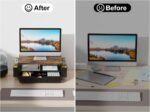 gianotter Wood Monitor Stand Riser, Office Desk Shelf Organizer, Desk Organizer with Drawer and Pen Holder, 2-Tier Computer Stand, Office Organization (Wood) - Image 4