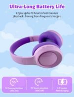 Active Noise Cancelling Headphones for Girls, 70H Play Time, Safe Volume 94dB, Bluetooth 6.0, Hybird ANC Kids Headphones Wireless for School/Travel/Airplane(Purple Pink) - Image 3