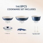 8PCS Ceramic Cookware,Nonstick Pan, Removable Handle Ceramic Pots and Pans Set, Stackable Set, Nonstick Pan Pots and Pans Set Non Stick pot(Blue) - Image 3