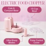 Paris Hilton 1.5-Cup Food Chopper, Stainless Steel Blade With One-Touch Pulse Control, Compact Mini Electric Chopper For Vegetables, Herbs, Nuts & Dressings, Pink - Image 5