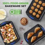 NutriChef 3-Piece Nonstick Cookie Sheets for Baking – Carbon Steel Stackable Bakeware Set w/ Silicone Handles - Non Toxic Baking Pan - Durable & Wrap Resistance, Oven Safe - Easy cleanup - Image 4