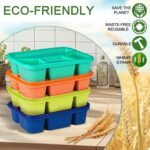 4 Pack Bento Box Lunch Box Container for Adult Kid, 4 Compartment Meal Prep Containers with Lids, Reusable Snack Box Container for Work Travel Picnic, Microwave & Dishwasher Safe - Image 3