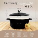 Nuovva Enamelled Cast Iron Dutch Oven Pot with Lid – 6.4 Quart Non Stick Casserole Pot – Heavy Duty & Oven Safe up to 500° F for Bread Baking, Braising, Stews, Roasting – 28cm Black - Image 3